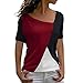 Top con scollo a V, da donna, corto, patchwork, a maniche corte, da donna, a maniche lunghe, casual, da donna, con scollo rotondo, a maniche corte, Colore: rosso, S
