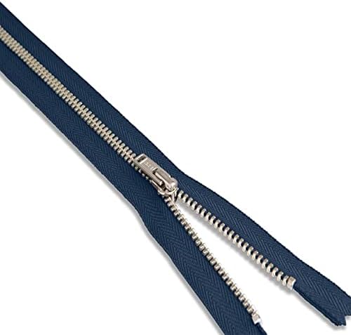 6 Inch Metal Zippers for Sewing – Heavy Duty Navy Nickel Brass Zipper, Non-Separating, Silver Teeth – 6” Pants, Jeans, Crafts, Bags, DIY Clothing Repairs