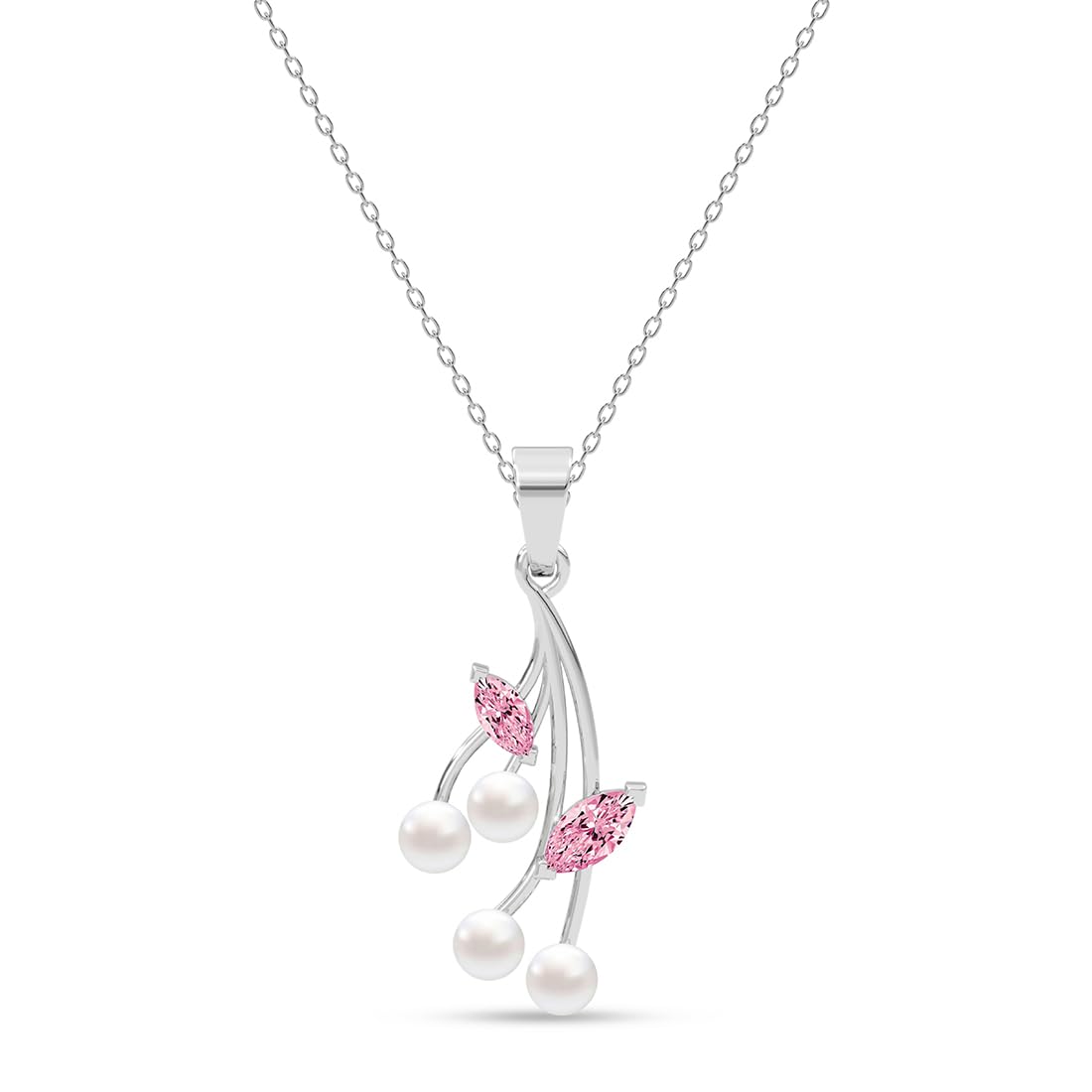 925 Sterling Silver Pearl Pendant Necklace with Chain | Platinum Plated | Minimal Daily Wear | Gift for Women & Girls
