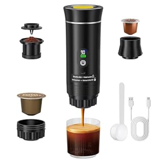GJCrafts Macchina da caffè portatile, 3 in 1 a batteria macchina per caffè espresso, compatibile con capsula e caffè macinato, gadget per camper e regali da campeggio (nero)