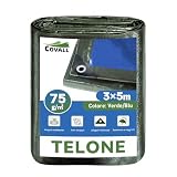 COVALL Telo impermeabile esterno 3mx5m,75g/㎡ con protezione UV Telone blu