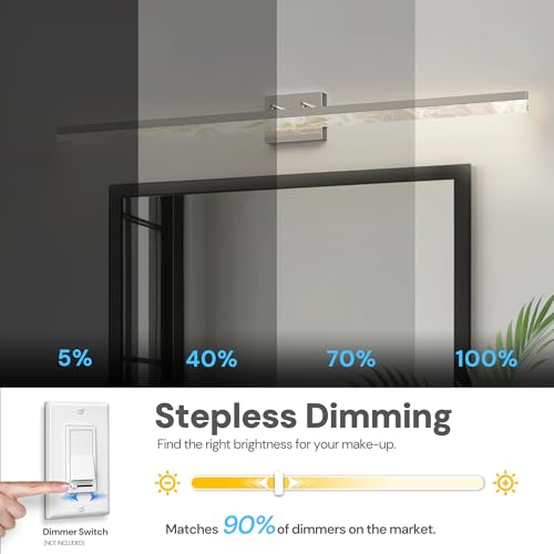Image of L LOHAS LED 48-Inch Bathroom Vanity Light Bar Over Mirror, Nickel Modern Bathroom Light Fixtures with Marble Acrylic Shade, 3CCT Adjustable LED Vanity Lights for Living Room Wall