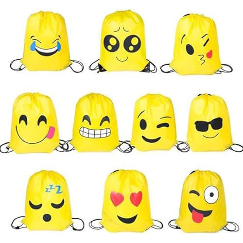 tangger Emoji Bolsas de Cuerdas, 10 Piezas Bolsa de gimnasio Emoji para niños Bolsas de fiesta de cumpleaños Bolsa de regalo Artículos de fiesta
