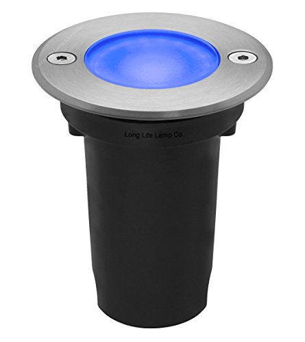 Long Life Lamp Company 5w LED Outdoor Ground Walkover Light Round Blue Brushed Chrome Finish Decking Pathway Recessed Uplighter GL05B