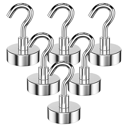Gvolatee 6 piezas 20MM ganchos magnéticos 12KG fuerza de atracción, imanes neodimio gancho desmontable, gancho magnetico redondos extrafuerte para refrigerador de cocina, techo, parrilla, pequeño