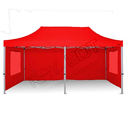 RAY BOT. Cinzeiro dobrável 3 x 6 aço 30 mm. Feras, mercados, paddok, manifestações, agress. Ideal para exteriores. Tecido impermeável 100% (telas janelas incluídas, vermelhos)