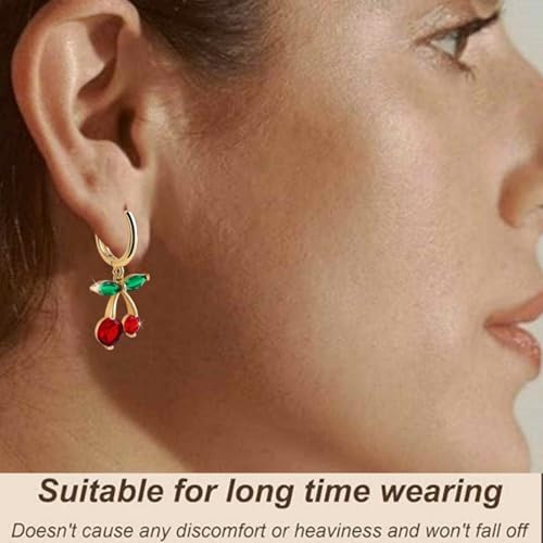 Cherry Earrings for Women Cherry Jewelry Gold Dangle Hoop Earring Green Red Dainty Lightweight Hypoallergenic Earrings 3D Fruit Charm Strawberry Aesthetic Jewelry Cherry Gifts for Women Non Tarnish3
