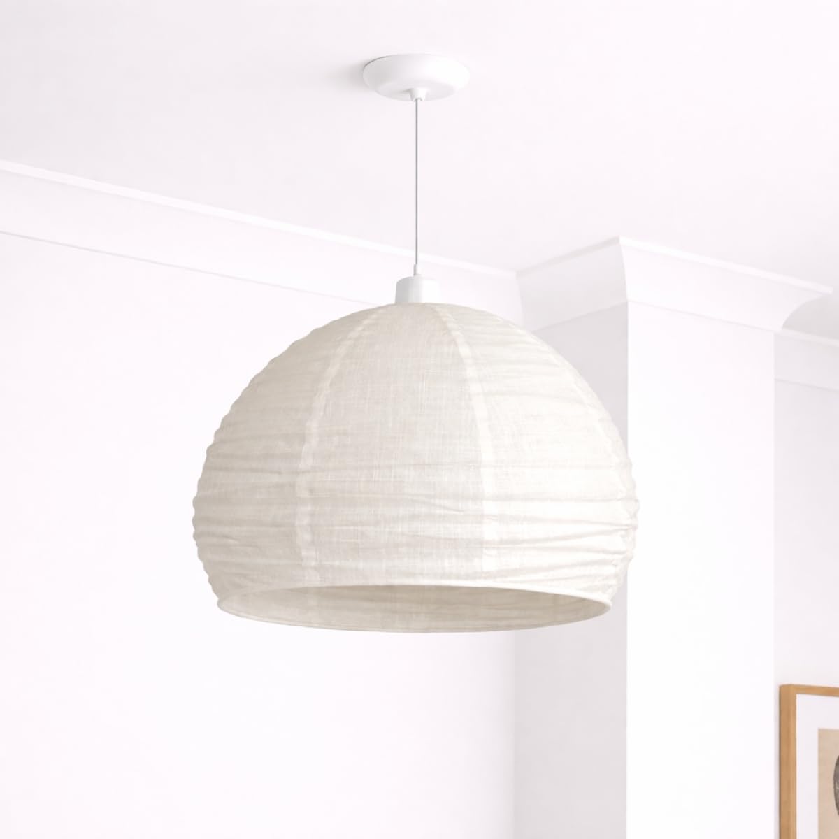CGC Lighting Indoor Ceiling Lampshade Handmade Easy Fit Linen, Scandinavian Minimalist Style, Non Electrical (White Round)