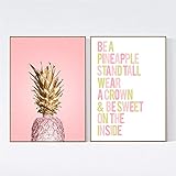 Vlolvfe Bird Pink Golden Pineapple Wall Art Canvas Painting Nordic Posters And Prints Fruit Canvas W