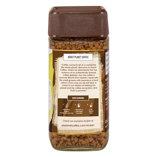 Image of Planet Coffee Smooth Vanilla Flavoured Instant Coffee | 100% Pure Arabica | 50g Glass Jar | Freeze-Dried | No Added Sugar | Medium Roast | Makes 25 Cups