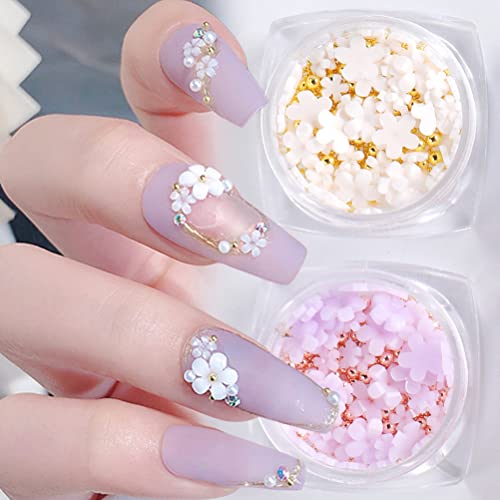 Syksol Guangming - 6 Pcs 3D Flower Nail Art Decorations With Steel Balls, Nail Supplies With Storage Box, Creative Nails Accessories, Suitable For Decorating Nails #TOP2