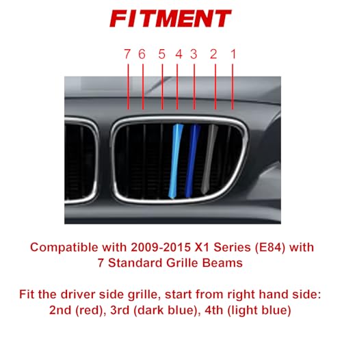 Image of x xotic tech Iconic 3-color Tri Grille Insert Trims Strips, Front Center Kidney Grilles Compatible with BMW X1 E84 2009-2015 (7-Beams Standard Grill)