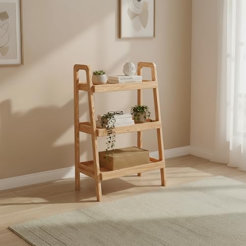 Vadisun 100% Solid Oak 3 Tier Ladder Shelf for Saving
