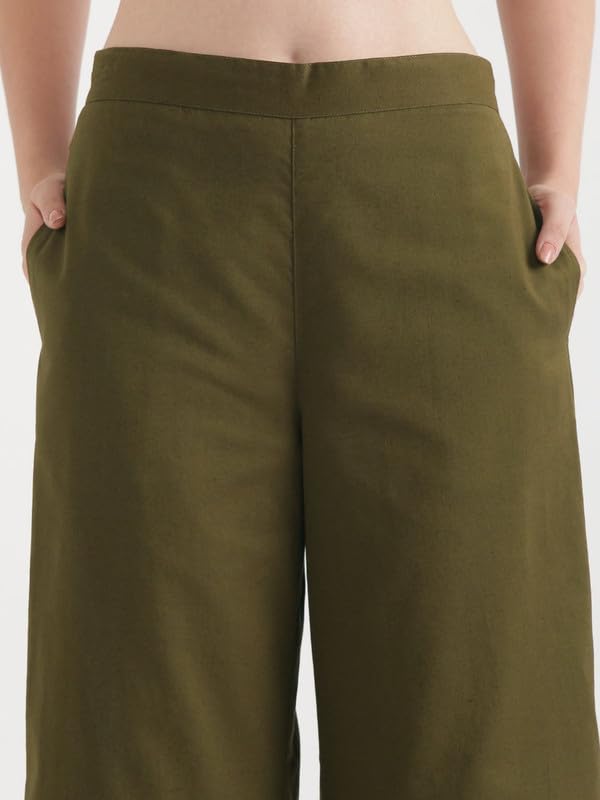 Image of SAADAA Women's Relaxed Fit Mid Rise Airy Linen Wide Leg Pants, High Waist Trousers for Formal, Casual & Office Wear