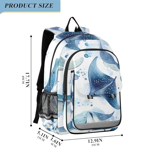 Watercolor Stingray Fish Backpack Kids School Bag Lightweight Laptop Backpack Elementary Capacity Student Bookbags for Travel Daypack with Reflective Stripes2