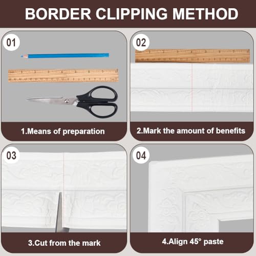 craspire 7,55 Fuß x 3,46 Zoll Weiß Formteil Trim Selbstklebend Vintage 3D Druck XPE Peel and Stick Krone Flexible Tapete Grenze Wandeinfassung Schaum für Fußleiste Spiegel Grenze Wandlinien Hotel DIY