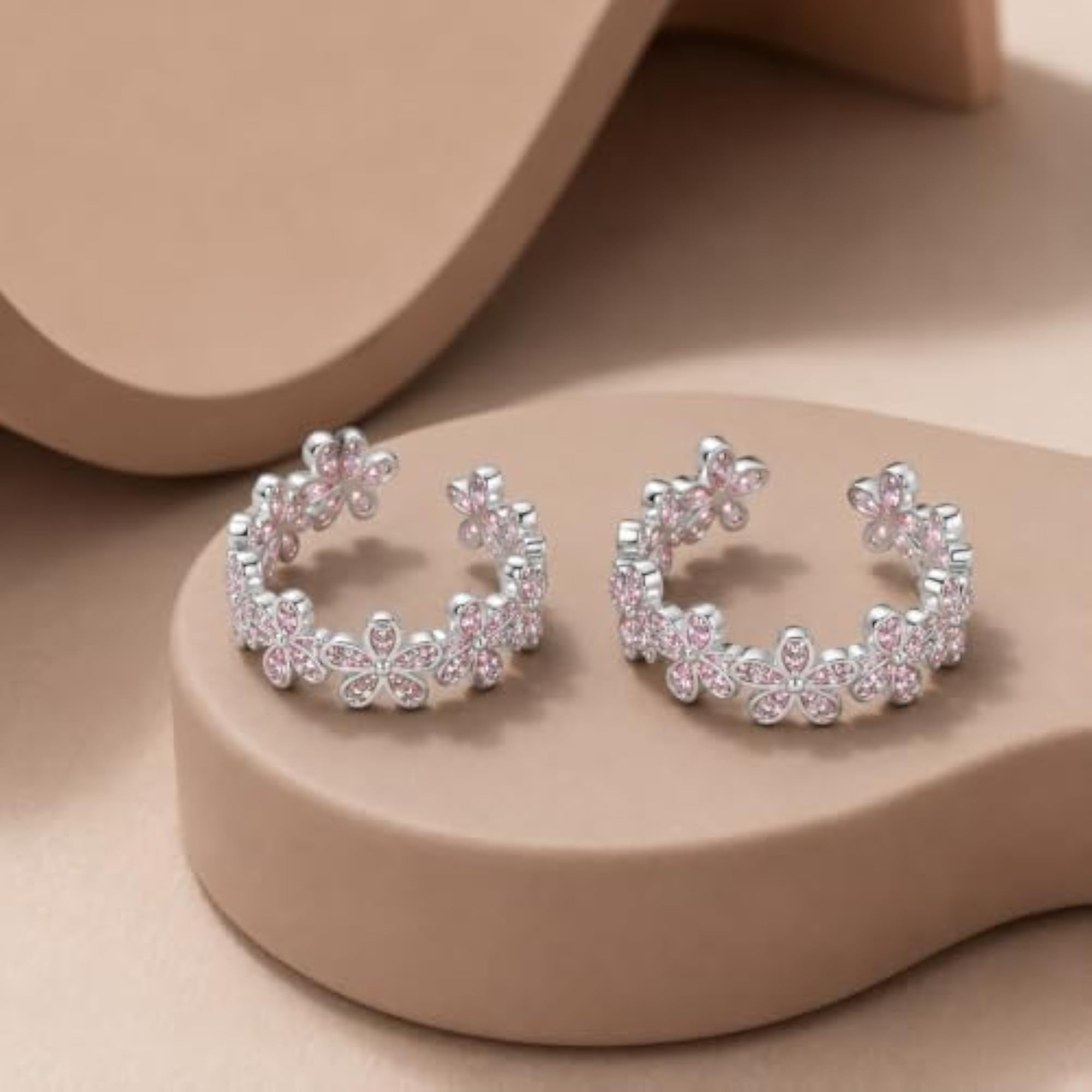 925 Sterling Silver Floral Sparkle Toe Ring with Zircon Stone