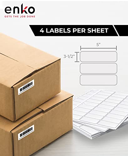 enKo - 3-1/2 x 5 Inch Label - White Blank - 4 Up Per Sheet Shipping Address Mailing Labels for Laser Inkjet Printer (100 Sheets, 400 Labels)