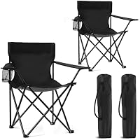 2-Pack Canpsky Foldable Camping Chairs with Cup Holder & Carry Bag (Black-Dark, Medium)