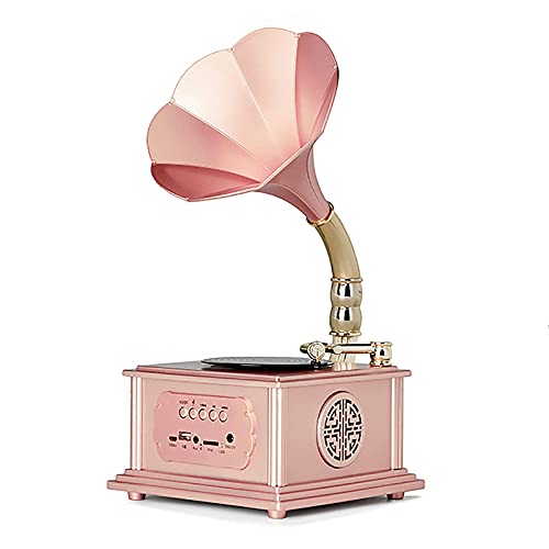 ポータブルビニールレコード、レコードプレーヤー Bluetooth ターンテーブル ビニールプレーヤー 内蔵ステレオスピーカー、レトロ ビンテージ蓄音機 3 スピードベルト、ゴールデンピンクレコーダー