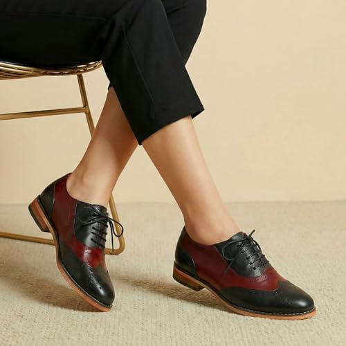 Image of Mona flying Womens Leather Wingtip Oxfords Brogue Shoes Lace-up Flats