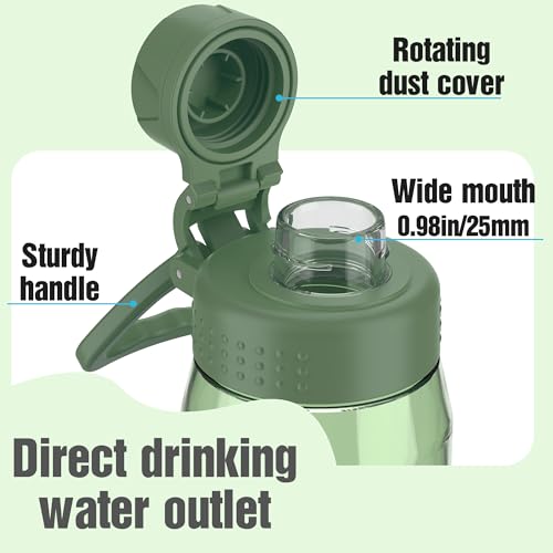 Image of 32oz Clear Water Bottle - BPA-Free Tritan Plastic, Fast Flow Spout Lid, Wide Mouth & Leakproof Design Hiking Water Bottle Suitable for Travel, Outdoors, Gym, Travel, Home, School(Army Green)