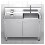 Freestanding Stainless Steel Sink Commercial Sink Cabinet 10 Centimetre High Grade Slab Kitchen Sink Easy to Clean Outdoor Sink Utility Sink and Utility Washbasin Laundry(100x60x80cm/39.4x23.6x31.5')