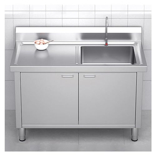 Freestanding Stainless Steel Sink Commercial Sink Cabinet 10 Centimetre High Grade Slab Kitchen Sink Easy to Clean Outdoor Sink Utility Sink and Utility Washbasin Laundry(100x60x80cm/39.4x23.6x31.5")
