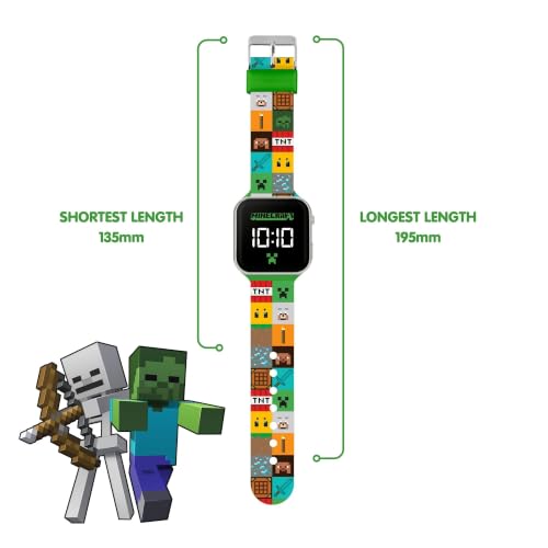 Minecraft Min4272 Montre numérique LED Multicolore avec Bracelet en Silicone pour Enfant, Multicolore, Sangle – vue 4