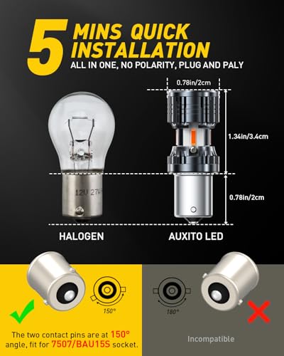Image of AUXITO CANBUS 7507 BAU15S LED Bulbs Amber Yellow with Built-in Resistor PY21W 12496 2641A 1156(150) Anti Hyper Flash Error Free Front Rear Turn Signal Lights and Blinker Parking Lights, Pack of 2