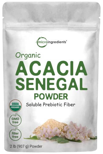 Micro Ingredients Organic Acacia Senegal Fiber Powder 2 lb | Instant Soluble Fiber | Plant-Based Prebiotic for Gut & Digestive Health | Non-GMO Gluten-Free Vegan