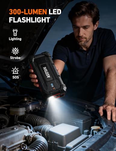 Image of AstroAI S8 Ultra Car Jump Starter, 4000A Safe 12V Battery Booster Pack (All Gas /12L Diesel), Portable Jump Box with Smart Jumper Cables, Type-C /USB, Flashlight, Rugged Protection & Storage Bag, Red