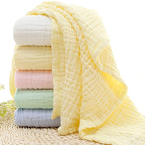 Image of Aablexema Baby Muslin Bath Towels - Set of 2 Large Size 43X43 Inches Swaddle Blanket for Newborn Toddlers Boys Girls (White & Yellow)