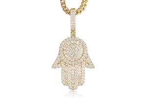 14K Gold Plated Micro Full Iced CZ Out Hamsa Hands Pendant