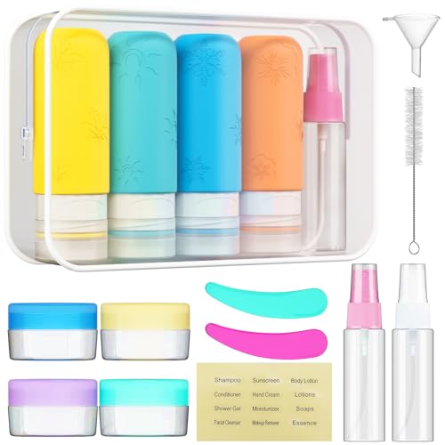16 Pack Travel Bottles for Toiletries, Silicone TSA Approved-Containers for Toiletries, 3oz Silicone Travel Bottles Set Leak Proof Refillable Liquid, Shampoo and Conditioner Travel Toiletry Bottles