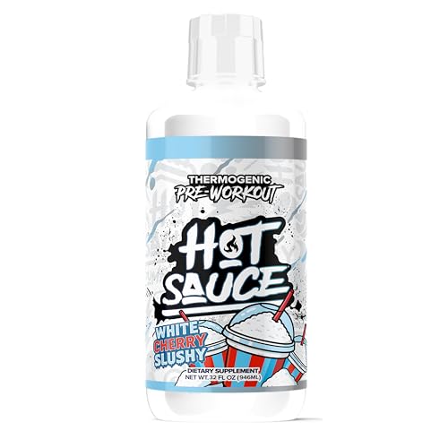 Hot Sauce Thermogenic Pre-Workout, White Cherry Flavor, Liquid Energy Supplement with Caffeine and L-Citrulline, 32 Fl Oz