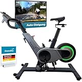 Skandika Spinning Bike Indoor Kliva 500-S | Heimtrainer Fahrrad SMART mit LED, Steigung in 16 Stufen, Magnetbremse mit 32 Stufen, 3 Programme, Bluetooth Kinomap App kompatibel, bis 150 kg, Speedbike
