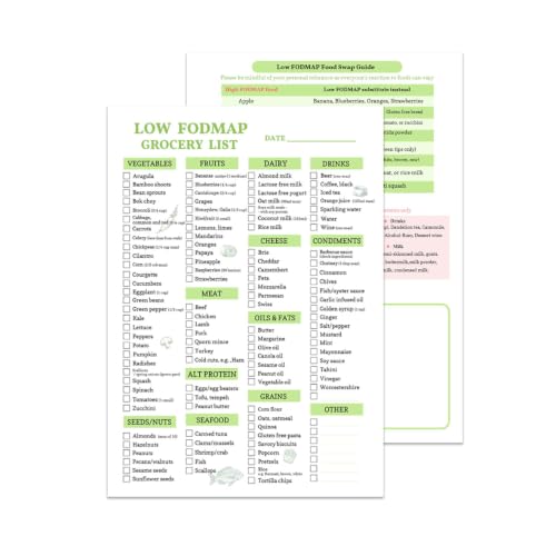 lovielf Reusable Low fodmap Grocery & Shopping List for Nutrition, Gut Health, IBS Relief, and Enhances the Elimination Diet | Double Sided Erasable material