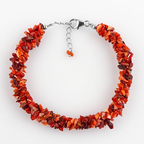 CRYSTALIS Natural Mexican Fire Opal Beads Braided Rope Bracelet with Crystals for House Protection, Chips Nuggets Beaded Gemstones, Women's Gift Jewelry, 925 Sterling Silver 8 inch3