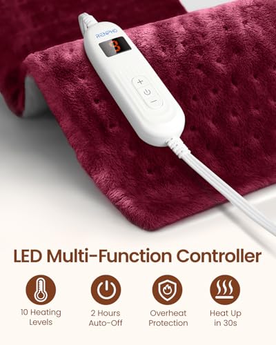 Image of RENPHO Electric Heating Pads, King Size Heating Pad for Back & Cramps, FSA Eligible HSA Store, Birthday Gifts for Mom Women Men, ETL Certified, Auto Shut Off, 12 inch x 24 inch Red