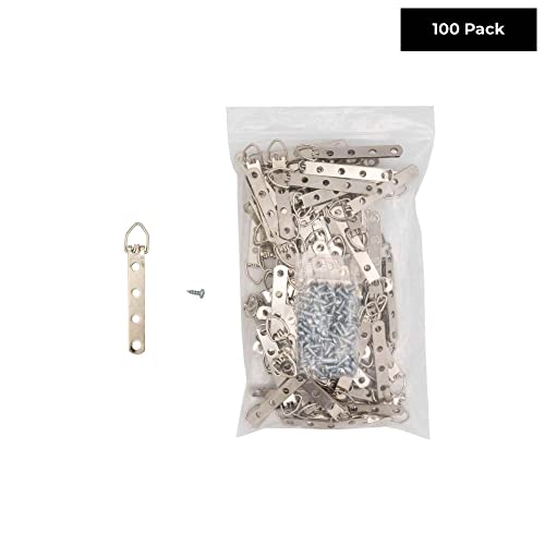 Image of 4 Hole Zinc-Plated Heavy Duty D Ring Picture Hanger - Pack of 100 with Screws for Picture Frames & Mirrors