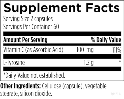 Designs for Health L-Tyrosine 1200mg - Tyrosine + 100mg Vitamin C Supplement - Dopamine Precursor Amino Acid, Non-GMO (120 Capsules)