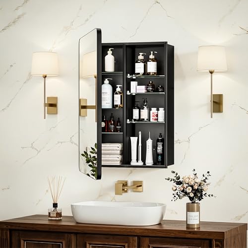 GoTiling 16x24 Black Medicine Cabinet with Mirror Recessed & Surface Mount