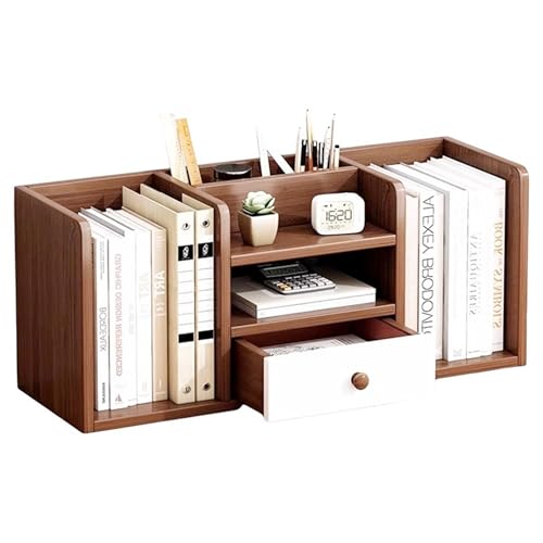 Image of Yindella Desk Bookshelf Organizer for Table Wooden Tabletop Rack for Books Files & Stationery Compact Storage Shelf for Study Office Table Size L60 x W22 x H7 cm