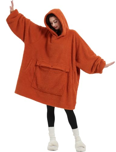 Image of KFUBUO Sherpa Wearable Blanket Hoodie Adult Oversized Sweatshirt Blanket Gifts for Women