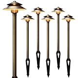 Gardencoin Solid Brass Low Voltage Landscape Pathway Lights (6'' Shade, 19'' Tall), 12V LED Heavy Duty Path Lighting Outdoor Wired, Waterproof Antique Bronze Walkway Light Without G4 Bulb,6 Pack