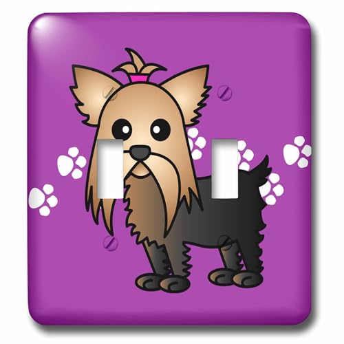 Interruptor de palanca doble para renovar paredes con Yorkshire Terrier morado 2