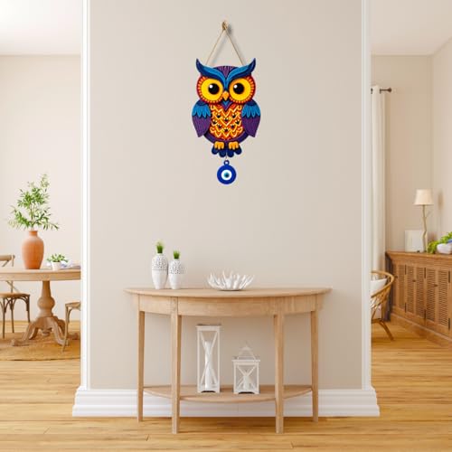 Image of GiftOday Owl Shape Wooden Wall Hanging For Home Decor | Evil Eye Decoration Livingroom, Dining Room | Modern Artwork | MDF Wall Hanging | Wall Hanging Ornament Door Decorative (18 x 30 CM)
