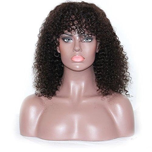Peruvian Virgin humanhair Curly Lace Front Wigs with Bangs Short Kinky Curly Full Lace Wigs for Black Women (10"LaceFrontWig, Natural Color)