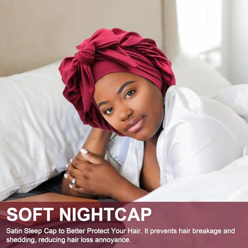 DRESHOW Satin Braid Bonnet for Women Silk Bonnet for Sleeping Sleep Cap with Elastic Tie Band Night Cap for Long Curly Hair Locs - Image 2